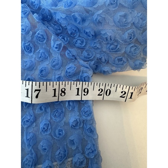 Zara Top Women's Small Blue‎ Floral Roae Bud Tulle Puff Sleeve Cropped Formal - Picture 6 of 11